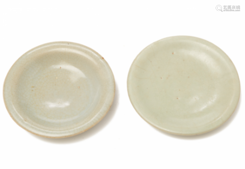 TWO SMALL LONGQUAN CELADON SHALLOW DISHES