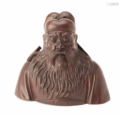 A CARVED HARDWOOD BUST OF AN IMMORTAL OR SCHOLAR