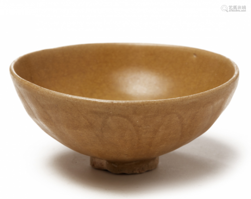 A SMALL GOLDEN CELADON LOTUS BOWL