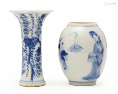 TWO SMALL BLUE AND WHITE VASES