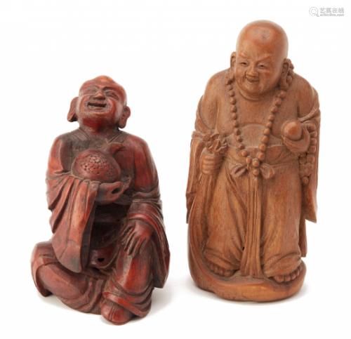 TWO BAMBOO CARVINGS OF MONKS