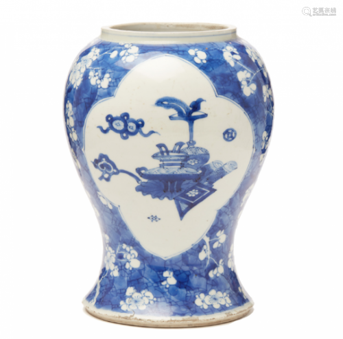 A BLUE AND WHITE BALUSTER VASE (REDUCED)