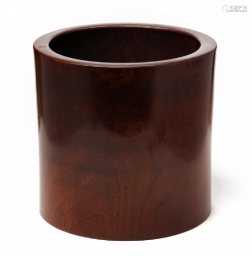 A LARGE HARDWOOD SCROLL OR BRUSH POT