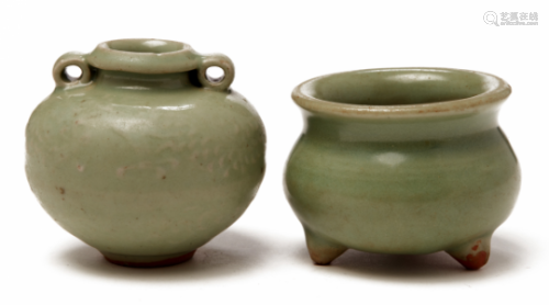 TWO SMALL CELADON-GLAZED VESSELS