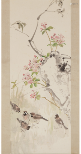 FOUR CHINESE HANGING SCROLLS OF BIRDS