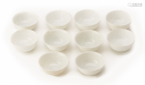 TEN WHITE GLAZED EGGSHELL PORCELAIN SAKE CUPS