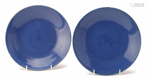 A PAIR OF BLUE MONOCHROME DISHES