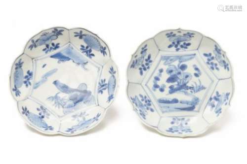 TWO 'KRAAK' BLUE AND WHITE PORCELAIN SAUCERS