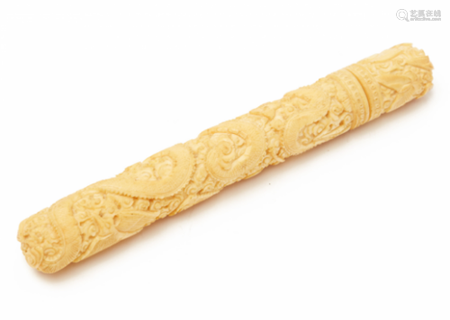 A CARVED IVORY BODKIN CASE