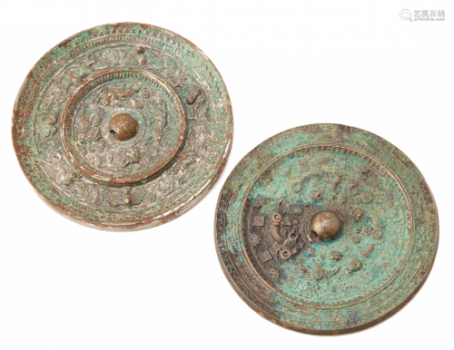 TWO CIRCULAR BRONZE MIRRORS