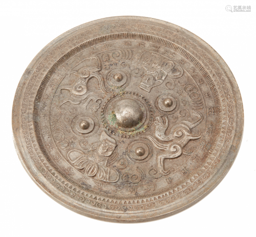 A 'PIXIU AND LADIES' BRONZE MIRROR