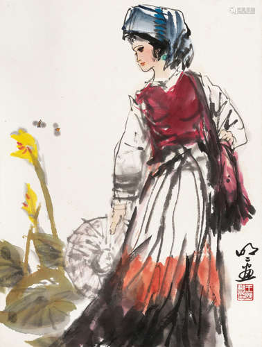 王明明(b.1952) 赏花少女