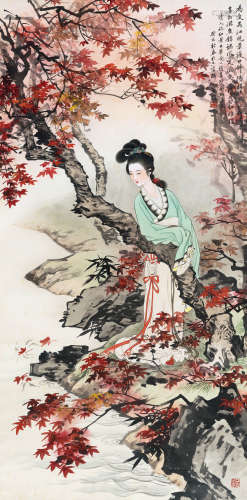 黄均(1914-2011) 《红叶如梦令》词意图