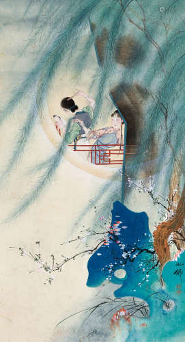 胡也佛(1908-1980) 庭院仕女图