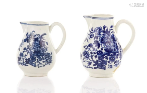 TWO 18TH C ENGLISH BLUE & WHITE CREAM JUGS