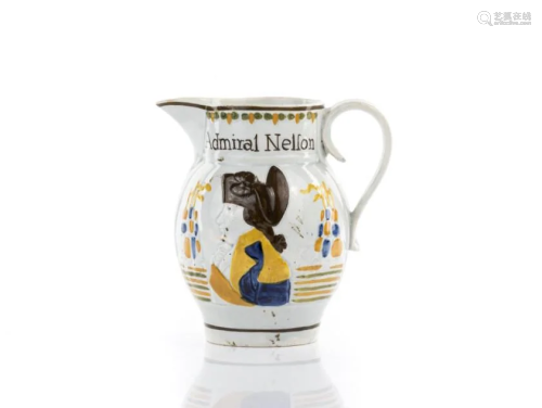 19TH C PEARLWARE NELSON & CAPTAIN BERRY JUG