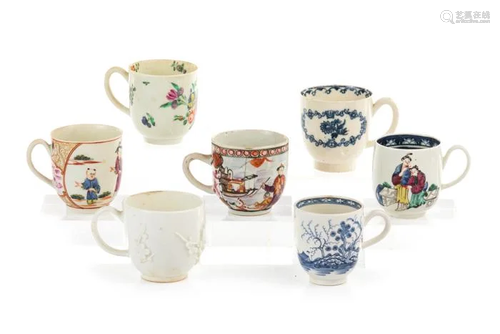 SEVEN ENGLISH 18TH C PORCELAIN COFFEE CUPS