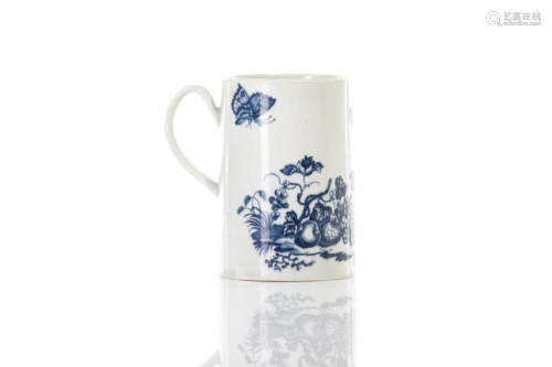 18TH C ENGLISH BLUE & WHITE PORCELAIN MUG