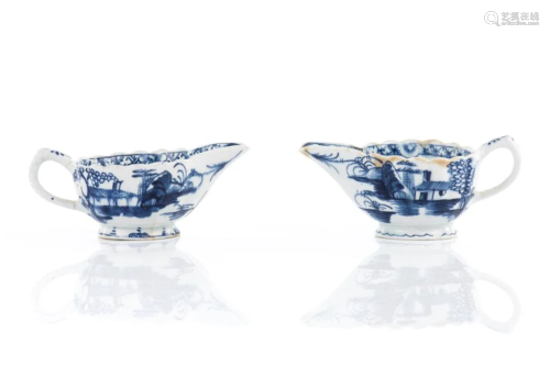 TWO 18TH C BOW PORCELAIN BUTTER BOATS