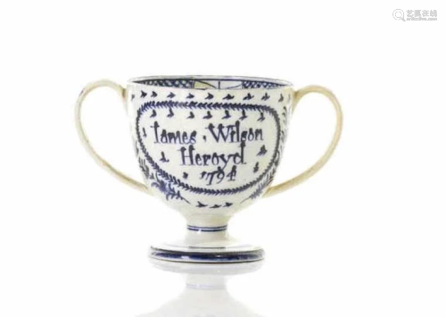 18TH C ENGLISH PEARLWARE TWO HANDLED L…