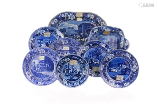 19TH C CLEWES BLUE & WHITE TRANSFERWARE DISHES