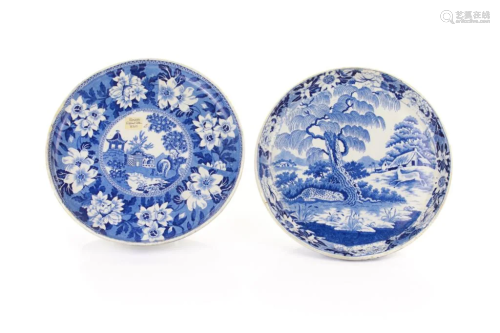 TWO 19TH C ENGLISH BLUE AND WHITE CHEESE ST…