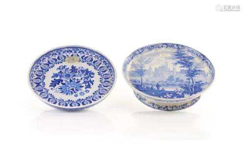 TWO 19TH C ENGLISH BLUE & WHITE CHEESE STANDS