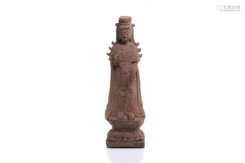 CHINESE SIX DYNASTIES STYLE STONE CARVED GUAN…