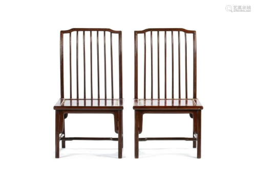 PAIR OF CHINESE SPINDLE BACK LOW CHAIRS