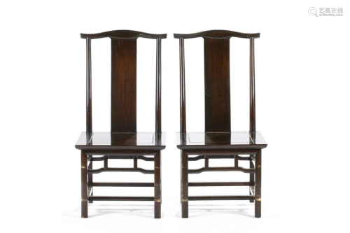 PAIR OF CHINESE BLACK LACQUER CHAIRS