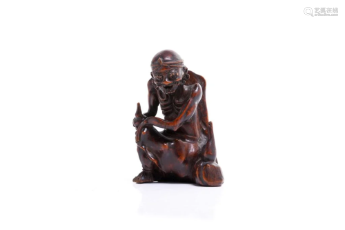 CHINESE WOOD CARVED DAMO FIGURE