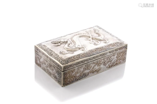 CHINESE EXPORT SILVER BOX WITH DRAGON