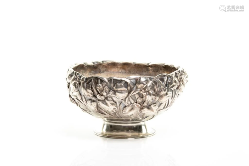 JAPANESE SILVER PUNCH BOWL WITH IRISES