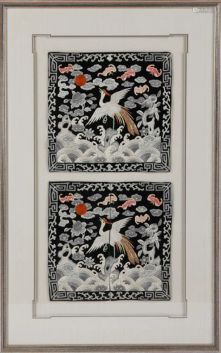FRAMED CHINESE SILK EMBROIDERED RANK BADGES