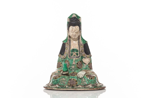 CHINESE FAMILLE VERTE BISCUIT PORCELAIN GUANYIN
