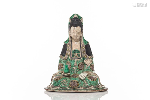 CHINESE FAMILLE VERTE BISCUIT PORCELAIN GUANYIN