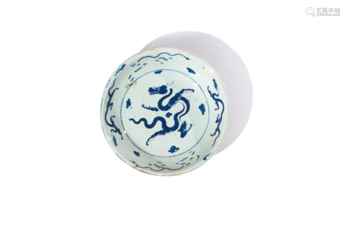 MASSIVE CHINESE BLUE & WHITE DRAGON CHARGER