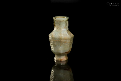 CHINESE JADE CARVED ARCHAISTIC OCTAGONAL VASE