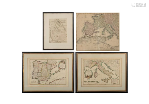 COLLECTION OF FOUR FRAMED MAPS SOLD TOGETHER