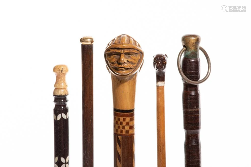 FIVE ANTIQUE MINIATURE WALKING STICKS