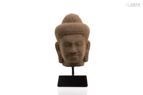 KHMER STYLE STONE BUDDHA HEAD ON STAND