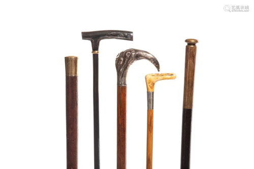 FIVE ANTIQUE MINIATURE CANES