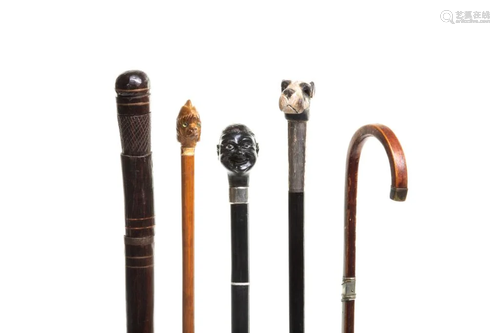 FIVE ANTIQUE MINIATURE WALKING STICKS