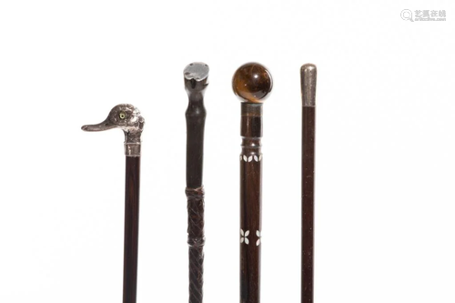 FOUR ANTIQUE MINIATURE WALKING STICKS