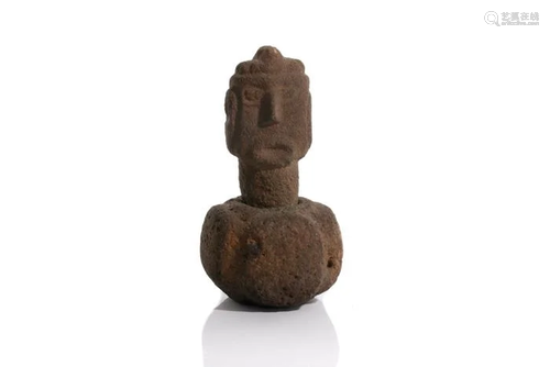 CARVED TAINO STONE PESTLE WITH HEAD AND BASE