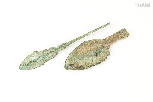 TWO ANCEINT GREEK BRONZE ARROW HEADS