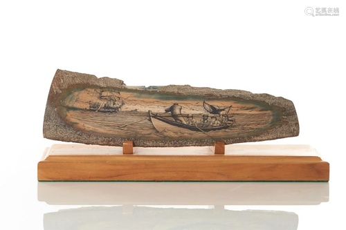 SCRIMSHAW WITH A SCENE OF MEN AT SEA