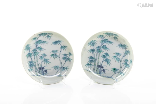 PAIR OF CHINESE DOUCAI PORCELAIN DISH
