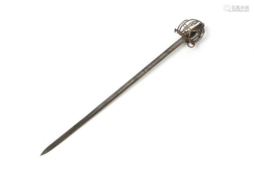 19TH C SCOTTISH STYLE BASKET HILTED BROAD SWORD