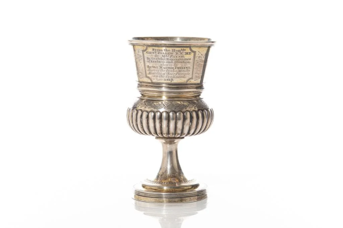 A GEORGIAN SILVER GOBLET OF MILITARY INTERES…